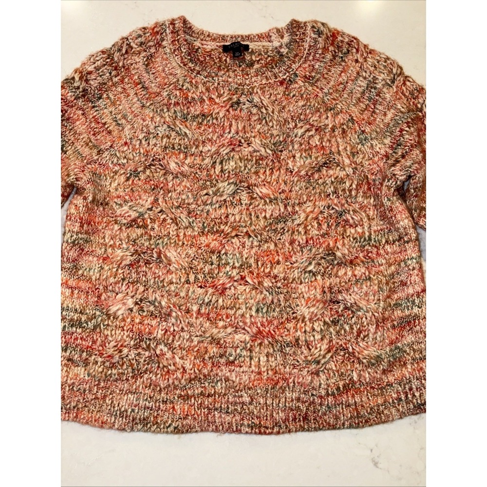 TALBOTS Petite Womens LP Wool Blend‎ Sweater Variegated Orange Cable knit Chunky